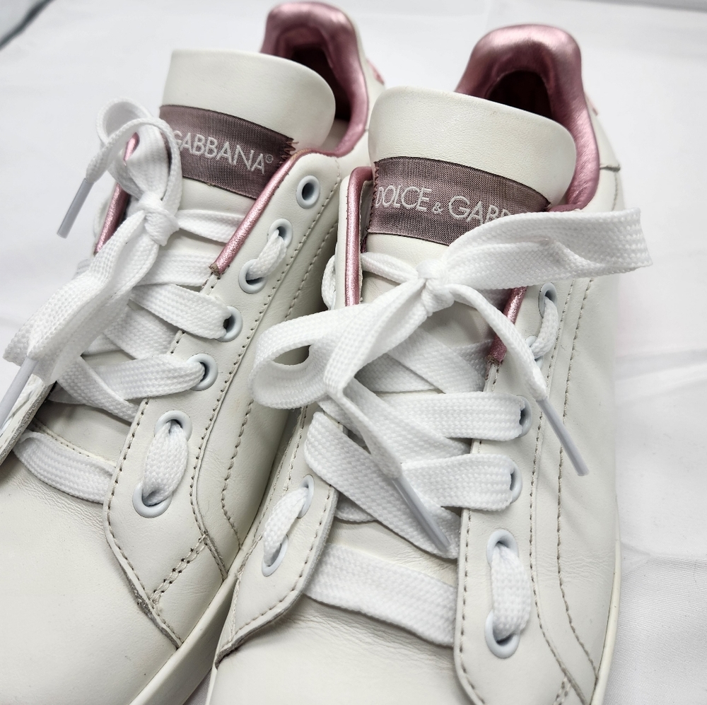 Authenticated Dolce & Gabbana Women Pink & White Sneakers Shoes Size 7/37.5 - Picture 2 of 16